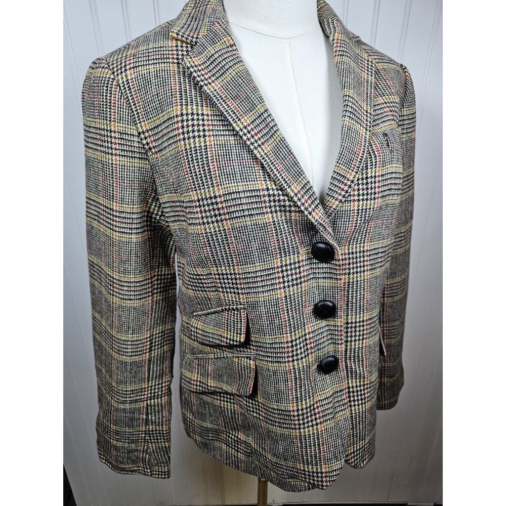 Talbots Herringbone Classic Wool Blend Blazer Women's 10P Elbow Patches Preppy - Picture 2 of 7
